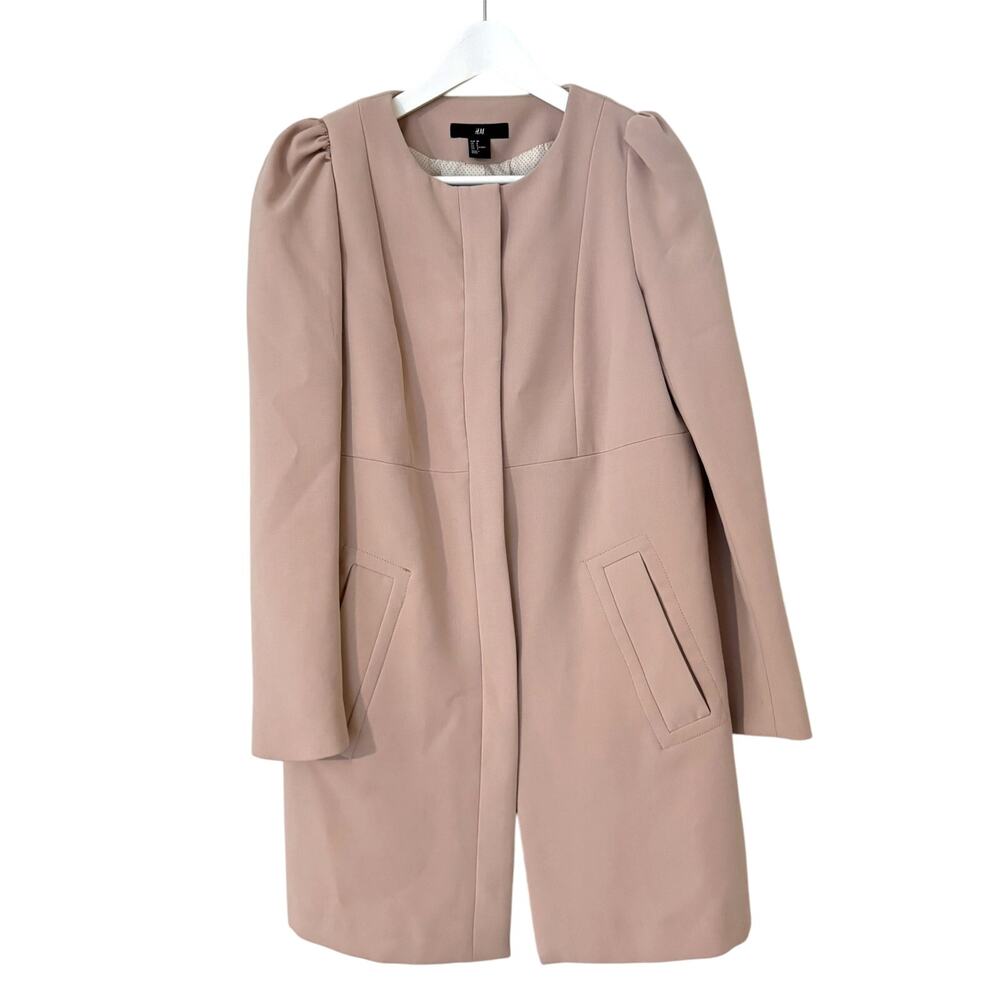 H&M Blush Pink Gathered Shoulder Lightweight Overcoat Jacket Size 8